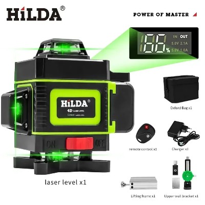 HILDA 1612 Lines Laser Level Green Line SelfLeveling 360 poziome pionowe Super potężny laserowy poziom zielonej wiązki