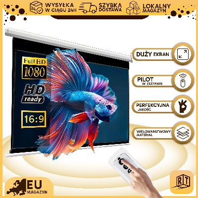 Elektryczny Ekran Do Projektora Laserowego Retoo TechPro 169 Kurtyna Bezprzewodowy Pilot Automatyczne Zwijanie Kurtyna Pilot