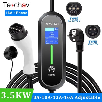 Teschev 35KW ładowarka EV Type2 IEC 62196 złącze 16A 1fazowy typ SAEJ1772 Wallbox stacja ładowania dla pojazdu elektrycznego