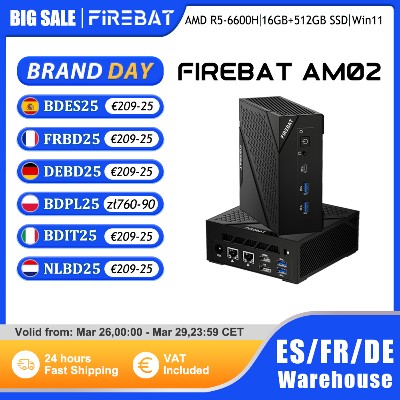 FIREBAT AM02 MINI PC AMD Ryzen 6600H DDR5 16GB RAM 512GB SSD WIFI6 BT52 przenośny pulpit MINI komputer stancjonarny port sieciowy HDMI