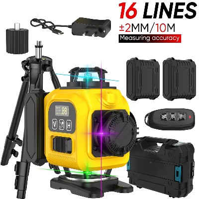 Profesjonalna 16liniowa poziomica laserowa 4D automatycznym obracaniem 360 stopni Poziome pionowe linie laserowe poziomice laserowe wyświetlaczem mocy wiązka laserowa