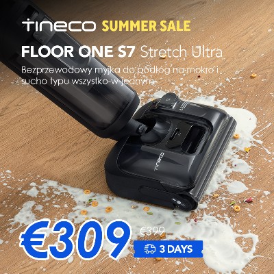 Tineco Floor ONE S7 Stretch Ultra do czyszczenia na mokro na sucho 180 Odkurzacz pionowy funkcją płaskiego odkurzania 85 Min Flashdry Samoczyszczący się 50 Min Czas Pracy Podwójna