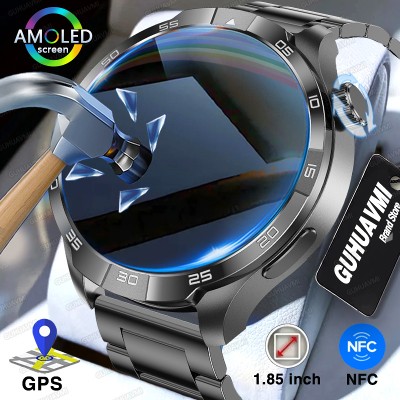 Smartwatch 2026 nowym szafirowym ekranem 185calowy Ultra HD AMOLED GPS Bluetooth połączenia NFC kompas IP68 sportowa bransoletka fitness