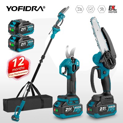 YOFIDRA 3w1 Bezszczotkowa Elektryczna Piła Łańcuchowa Teleskopową Rączką Nożyce do Przycinania Drzew Ogrodu Narzędzie do Prac Ogrodowych na Baterie 21V 18V