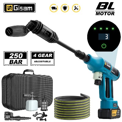 Gisam 250Bar Bezszczotkowy wysokociśnieniowy pistolet do mycia samochodów 6w1 Elektryczny pistolet do mycia ogrodu wodą do mycia Makita 18V Pin akumulatora
