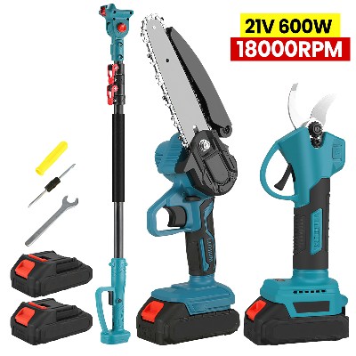Akumulatorowe nożyce do gałęzi 600W 25MM 6calowa elektryczna piła łańcuchowa 2M przedłużka przycinarka ogrodowa do akumulatorów Makita 18V