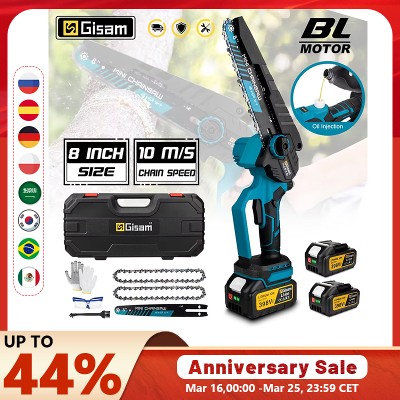 Gisam 8calowa Bezszczotkowa Elektryczna Piła Akumulatorowa Ręczna Piła Łańcuchowa do Ogrodu Cięcia Drewna Przycinania Narzędzia Elektryczne Kompatybilne Akumulatorami Makita 18V