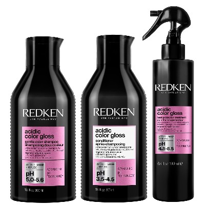 Redken Acidic Color Gloss Shampoo Conditioner 300ml and Heat Protection Treatment 190ml Bundle