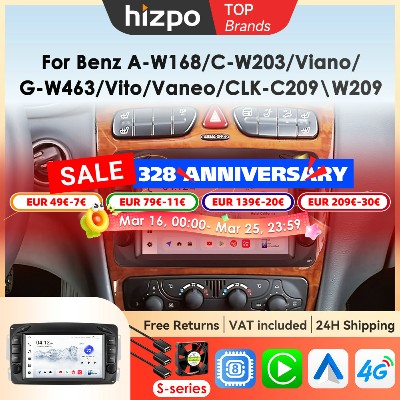 Hizpo 7calowe systemy Android do samochodów Mercedes Benz CLK W209 C209 W168 W203 W463 Vito Viano 19982006 GPS Navi Stereo Carplay