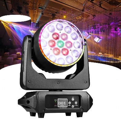 Ruchoma głowica Beam 19x15W 4w1 RGBW Beam Wash Zoom kontrolą okręgu efektem Halo oświetlenie sceniczne DJ dyskoteka impreza koncert wesele