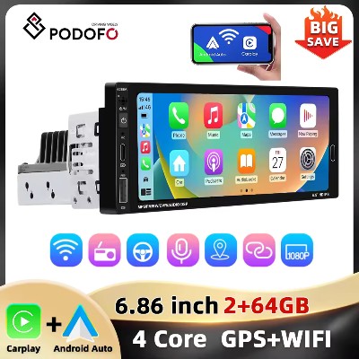 Podofo 1din MP5Radio samochodowe androidem 64G 4rdzeniowy odtwarzacz multimedialny samochodowy Bluetooth Android Mirrorlink FM 686 samochodowy Stereo