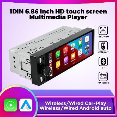 1DIN Uniwersalne radio samochodowe MP5 686 cala Bezprzewodowy Carplay Android AUTO AUX USB SWC BT Ekran dotykowy Multimedialny odtwarzacz wideo
