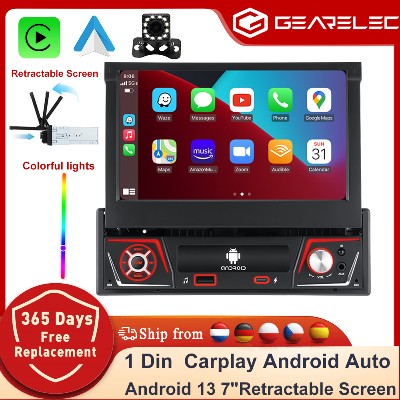 Radio samochodowe DIN Android Carplay Auto Uniwersalne IPS wysuwanym ekranem Nawigacja GPS 1DIN Android 14 Odtwarzacz multimedialny wideo