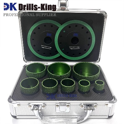 DrillsKing 1Set Zestaw wierteł diamentowych lutowanych próżniowo Zestaw wierteł rdzeniowych Zestaw otwornic diamentowych do płytek porcelanowych marmuru