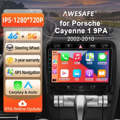 AWESAFE Bezprzewodowe Radio CarPlay Android Auto do Porsche Cayenne 9PA 20022010 Inteligentne Systemy Samochodowe RDS GPS FM BT DSP SWC