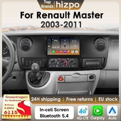 Hizpo 8rdzeniowy 2Din Android 14 Odtwarzacz Multimedialny GPS do Samochodu Renault Master 20032011 AI Carplay 4G BT Kamera 360 Procesorem Snapdragon 6115