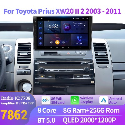 Android 14 dla Toyota Prius XW20 II 20032011 Radio samochodowe Odtwarzacz multimedialny Nawigacja 4G Multimedialny samochód 7862 Ekran 2K QLED