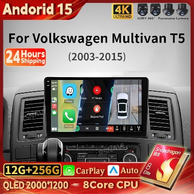 Radio samochodowe ekranem 2K Android 15 CarPlay Auto odtwarzacz multimedialny do Volkswagen VW Multivan T5 20032015 radioodtwarzacz stereo Snapdragon