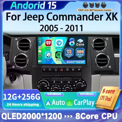 Android 15 Carplay Auto dla Jeep Cherokee Commander XK 2005 2006 2007 2008 2009 2010 2011 Radio Samochodowe Odtwarzacz Multimedialny GPS Stereo