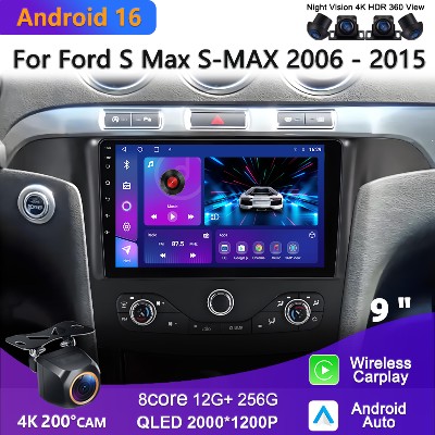 2K Incell Screen Android Radio samochodowe Bezprzewodowy Carplay Dla Ford Max SMAX 20062015 Dla Ford Galaxy 2014 Odtwarzacz multimedialny GPS