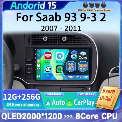 9calowe radio samochodowe Android 15 bezprzewodowym Carplay do Saab 20072011 odtwarzacz multimedialny stereo wideo nawigacja GPS ekran 4G WIFI