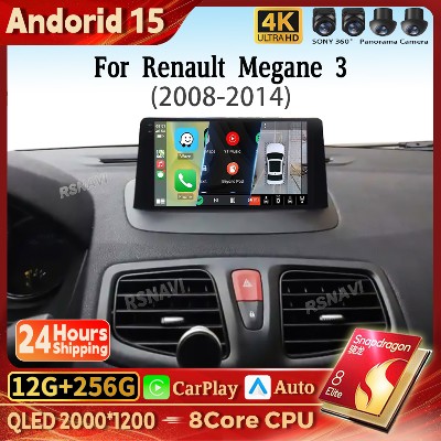 Android 15 Carplay Auto Radio Samochodowe Multimedialne do Renault Megane Fluence Samsung SM3 2008 2015 Stereo 2din Head Unit