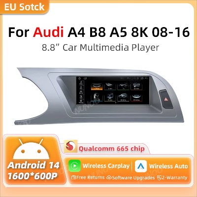 wysyłka Bezprzewodowy ekran CarPlay do Audi A4 B8 A5 8K 20082016 Samochodowy odtwarzacz multimedialny Android 14 8128GB Stereo GPS Navi
