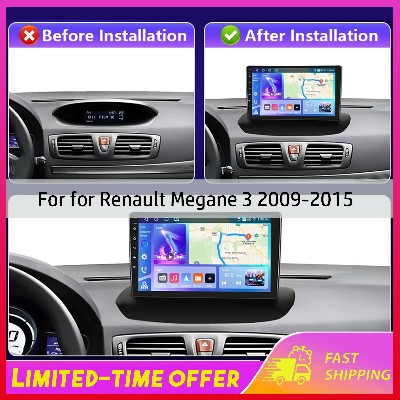 Radio samochodowe CarPlay Android Auto nawigacją GPS 9calowy ekran Android 14 Bluetooth do Renault Megane 20092015 jednostka główna multimedia