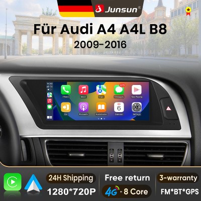 Junsun 88 Radio samochodowe systemem Android dla Audi A4 A4L B8 20092016 Carplay Auto Stereo Odtwarzacz multimedialny Nawigacja GPS 4G 8Core BT FM