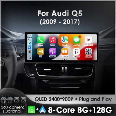 Android15 dla Audi Q5 20092017 Bezprzewodowy CarPlay Samochodowy System Multimedialny Stereo GPS Navi Radio Odtwarzacz 4G WIFI Bluetooth Ekran Dotykowy QLED