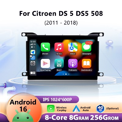 Android16 dla Citroen DS DS5 Nawigacja GPS Stereo 508 2010 2017 Radio Samochodowe Odtwarzacz Multimedialny Jednostka Główna Carplay Autoradio DSP