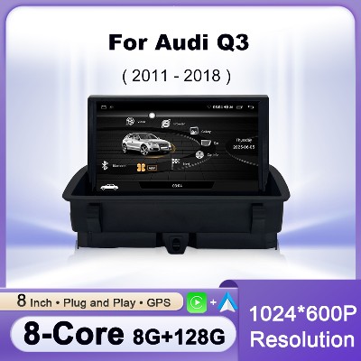 Bezprzewodowy CarPlay Android 15 do Audi Q3 2011 2018 Radio Samochodowe Multimedialne Nawigacja GPS WIFI Przewodowy Auto DSP 8calowy Ekran Dotykowy