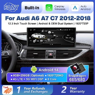 Radio samochodowe ekranem Qualcomm 680 Android 14 do Audi A6 A7 C7 20122018 odtwarzacz multimedialny bezprzewodowy Carplay radio samochodowe GPS Navi DVD