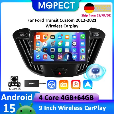 Radio samochodowe MOPECT Android 15 bezprzewodowym CarPlay do Ford Transit Custom 20122021 GPS FM WiFi dotykowy ekran multimedia wideo