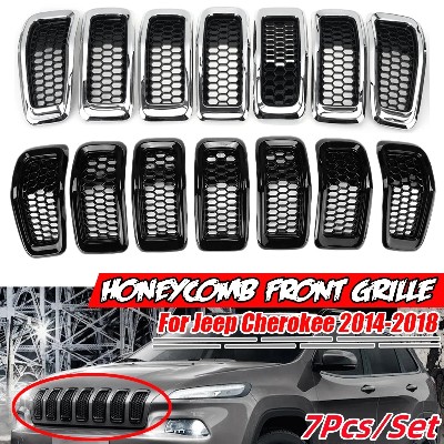 Chromowanebłyszczące samochodowe przednie kratki ABS do Jeep Cherokee 2014 2015 2016 2017 2018 Zewnętrzna kratka wyścigowa HONEYCOMB