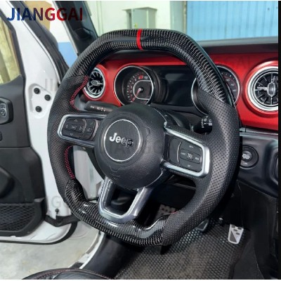 Perforowana skórzana kierownica włókna węglowego do Jeep Wrangler JL 20182024 kierownica płaska górna płaska podeszwa akcesoria