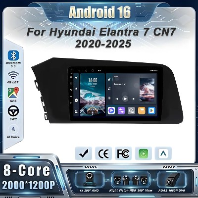 Android 16 do Hyundai Elantra CN7 2020 2025 Radio Samochodowe GPS Carplay Odtwarzacz Multimedialny Nawigacja Stereo Auto DSP