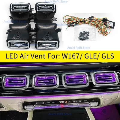 64kolorowe otwory wentylacyjne LED do Mercedes Benz W167 2020 GLE GLS GLE53 GLS63 Wewnętrzne oświetlenie otoczenia RGB Dysza turbiny Lampa dekoracyjna