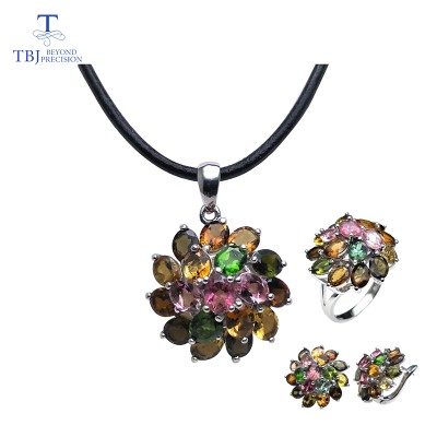 Zestaw biżuterii naturalnego wielobarwnego turmalinu srebro próby 925 klasyczny design biżuteria kamieniami szlachetnymi dla kobiet idealny prezent na Walentynki rok 2026