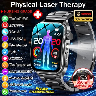 Smartwatch 2026 laserową terapią redukujący trzy podstawowe zaniki wysoką ciśnienie krwi wysoką zawartość tlenu we krwi wysoką zawartość kwasu mocznego lipidów we krwi EKG dla mężczyzn