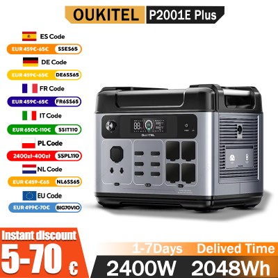 OUKITEL P2001E Plus Przenośna Stacja Zasilania 2400W Moc Wyjściowa 2048Wh Pojemność LiFePO4 Rodzinna Stacja Zasilania Awaryjnego do Kempingu Aktywności na Zewnątrz