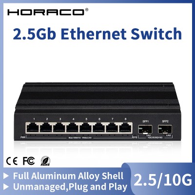 Przełącznik sieciowy HORACO 25G 8portowy Ethernet 210G SFP Plug and Play Bezwentylatorowy przełącznik do homelabu