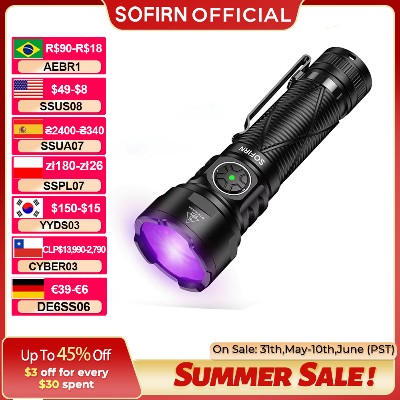 Latarka UV Sofirn SR15 dioda LED SST08 365nm mocna akumulator 21700 ładowanie USBC wodoodporność IPX8 magnetycznym uchwytem na tył do wykrywania