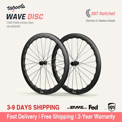 Zestaw kół karbonowych TAGOOLA Wave 700C do roweru szosowego 50mm hamulce tarczowe piasta mechanizmem zapadkowym 36T lekkie koła karbonowe szerokość wewnątrz 21mm bezdętkowe