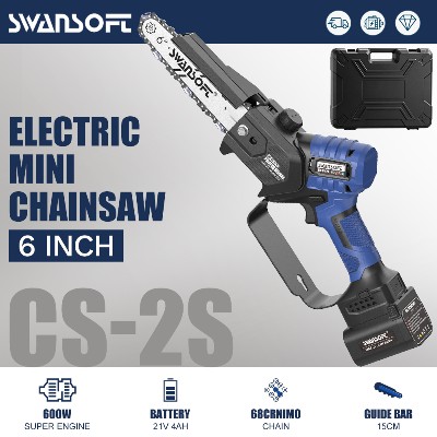 SWANSOFT 6calowa Bezszczotkowa Elektryczna Mini Piła Łańcuchowa 600W Piła do Przycinania Ogrodowa Narzędzie Elektryczne 21V Akumulator CS2S