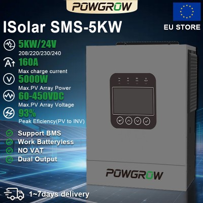 POWGROW 5KW 24V Hybrydowy Inwerter Solarny Czysta Sinusoida 230VAC Wejście PV 500VDC Podwójnym Wyjściem Zawiera Moduł WiFi
