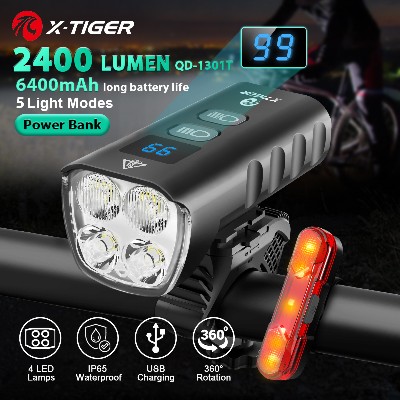 XTIGER przednie światło roweru 6400mA ładowalna lampka rowerowa 2400 lm reflektor rowerowy latarka LED MTB lampa rowerowa