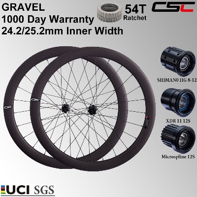 Koła karbonowe do roweru gravelowego CSC 700C głębokie 40mm 50mm mechanizmem zapadkowym 54T Center Lock szerokość wewnątrz 242mm 252mm asymetryczne koła szosowe