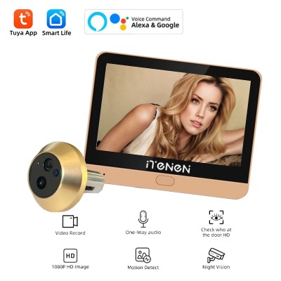 Inteligentna bezprzewodowa kamera wideo do drzwi Tuya 24G Wifi ekran 43 cala 3MP PIR jednokierunkowe audio cyfrowy wizjer do ochrony domu