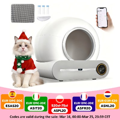 MJDZSW 65L Automatyczna kuweta dla kota funkcją samooczyszczania inteligentna toaleta dla kota ze sterowaniem przez aplikację 24G WiFi zawiera worki na śmieci mata pod kuwetę